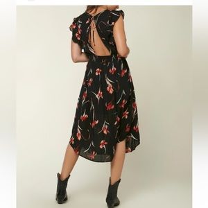 O'Neill Black and Red Floral Midi Dress